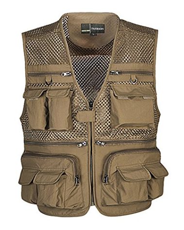 Ziker Men's Mesh Breathable Openwork Camouflage Journalist Photographer Fishing Vest Waistcoat Jacket Coat (US, Alpha, XX-Large, Regular, Regular, Khaki)