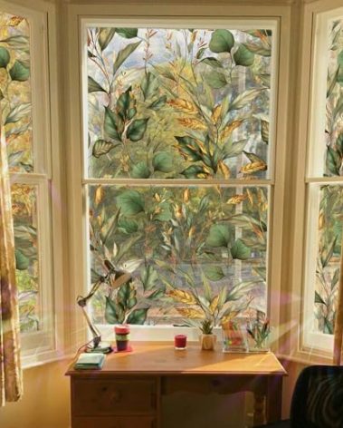 ChicSkin Watercolor Rainbow Window Privacy Film Large, Double-Sided Decorative Suncatcher Film for Living Room, Laser Golden Green Window Clings 29.52"X118.11"