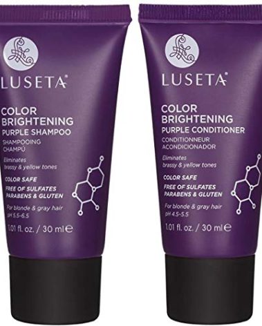Luseta Color Brightening Purple Shampoo and Conditioner Travel Kit for Blonde and Gray Hair -Infused with Cocos Nucifera Oil to Help Nourish, Moisturize and Condition Hair, 2x1.01oz