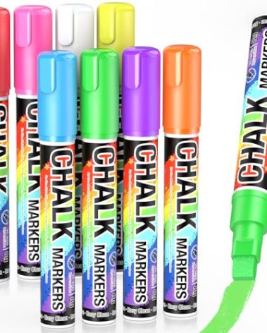 Jumbo Chalk Window Markers for Cars Glass Washable: 8 Colors Liquid Chalk Markers Pen with 10mm Wide Tip, Chalkboard Marker, Window Paint Marker for Car Window, Blackboard, Auto Windshield Decorations
