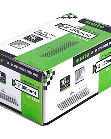 meite 16 Gauge Angled Finish Nails 2-Inch 20-Degree Galvanized Finishing Nails for Electric or Pneumatic Nailer Guns - Perfect for Window Trim, Cabinet Building and Other DIY Projects (2,000 PCS)