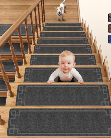 Stair Treads - 8" X 30" Non Slip Peel & Stick Carpet, Reusable TPR Backing - Indoor Stair Runner for Kids, Elders & Pets (4pcs-Grey)