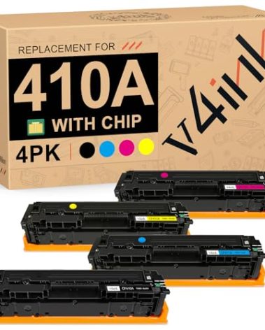 v4ink Compatible 410A Toner Cartridge Replacement for HP 410A 410X CF410A CF411A CF412A CF413A Toner Set for HP Color Pro M452dn M452dw M452nw MFP M477fnw M477fdw M477fdn M377dw Printer, 4-Pack
