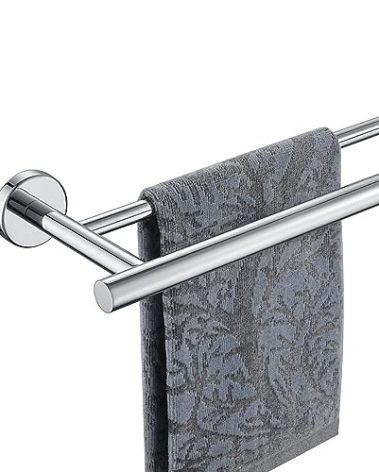 JQK Double Towel Bar Chrome, 20.5 Inch 304 Stainless Steel Thicken 0.8mm Towel Rack Bathroom, Towel Holder Polished Steel Wall Mount, Useable Length 18 Inch, TB100L18-CH