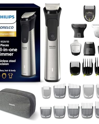 Philips Norelco Multigroom 9000 Series, All-in-One Trimmer, Beard Trimmer and Hair Clipper, 23-Piece Men's Grooming Kit for Beard, Body, Face, Nose, Ear and Intimate Areas, MG9520/50