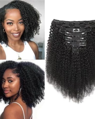 Afro Kinky Curly Clip ins 4C Clip ins Human Hair 8pcs 120g/set 10A Brazilian Virgin Hair Curly Clip in Hair Extensions Natural Black 14 Inch