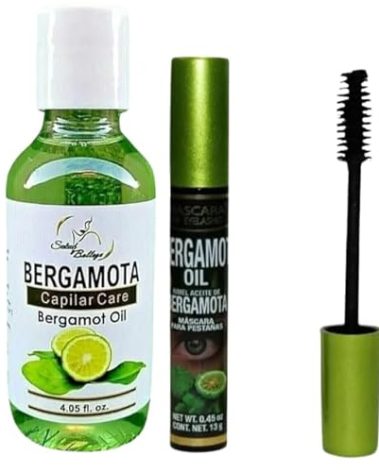 BERGAMOTA Oil Hair Care Bergamot oil ideal for hair, beard and mustache, 4.05oz + BERGAMOT OIL BLACK Waterproof Mascara, Strengthening 13g (4% silicon 1% pantenol) Mascara For eyelashes PESTANAS