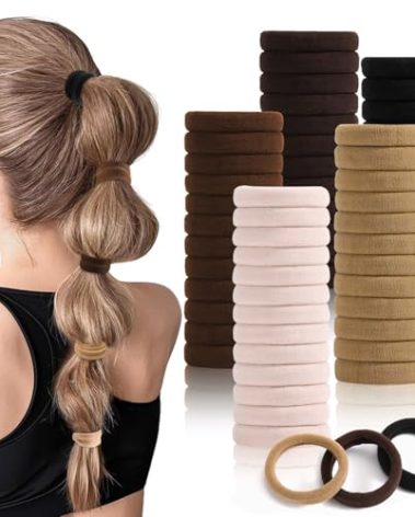 SYGY Hair Tie, 100PCS Hair Ties for Thick Thin Hair, Seamless Cotton Hair Bands, No Damage for Women, Soft Hair Accessories Ponytail Holders, Brown Color