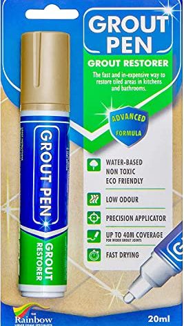 Grout Pen Beige Tile Paint Marker: Waterproof Grout Paint, Tile Grout Colorant and Sealer Pen - Beige, Wide 15mm Tip (20mL)