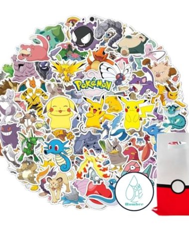 100Pcs Bombee's Cartoon Pokemon Stickers in Gift Bag. for Suitcase Skateboard Laptop Computer Water Bottles Car Teens Boys Girls Decal Waterproof Sticker.