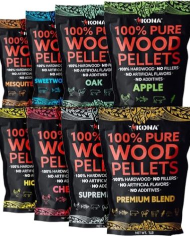 Kona Wood Pellets All Variety Pack, Intended for Ninja Woodfire Outdoor Grill, Wood Fire Oven & Smoker, 8, 1lb Resealable Bags
