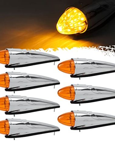 Partsam 7PCS 17 LED Torpedo Cab Lights Chrome Amber LED Top Cab Marker Roof Running Lights Assembly Compatible with Kenworth/Peterbilt/Freightliner/Mack//International Paccar Heavy Duty Trucks