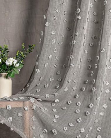 MYSKY HOME Pom Pom Grey Sheer Curtains for Bedroom Girls Room Curtains 84 Inches Long for Nursery Kids Light Filtering Boho Window Drapes, Rod Pocket, 52" Wide, 2 Panels