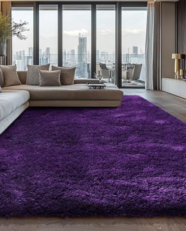 Shag Area Rugs for Bedroom Living Room,8X10 Ultra Soft Purple Fluffy Area Rugs for Dorm, Indoor Carpet Nursery Rugs for Kids Room Home Decor, Purple