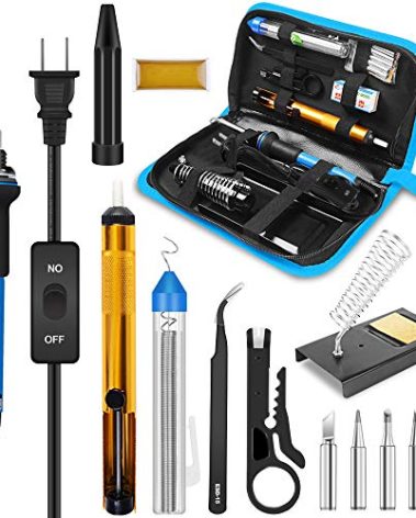 Soldering Iron, Soldering Iron Kit Electronics, 60W Adjustable Temperature Welding Tool, 5pcs Soldering Iron Tip, Soldering Iron Stand, Desoldering Pump, Tweezers, Solder Wire, Rosin, Carry Bag
