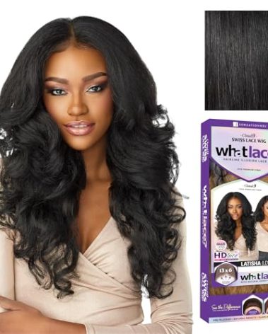 Sensationnel What Lace 13X6 Wigs - Latisha Lacefrontal Hand Tied Glueless Synthetic With Natural Density Preplucked Hairline (Jet Black 1)