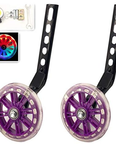 YJIA a Pair of Children's Bicycle Riding Flash Silent Training Wheels, Suitable for 12-20 inch Single Speed Bicycles (Purple)