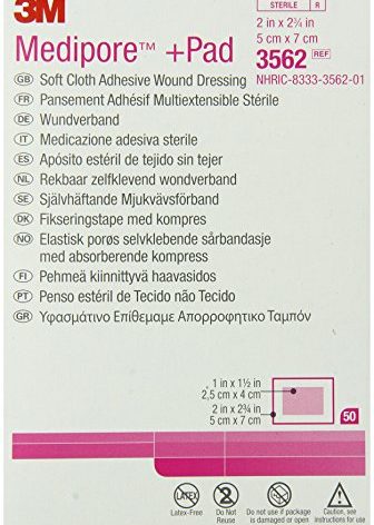 3M™ Medipore™ +Pad Soft Cloth Adhesive Wound Dressing, 3562, Dressing - 2 in x 2-3/4 in, Pad - 1 in x 1-1/2 in