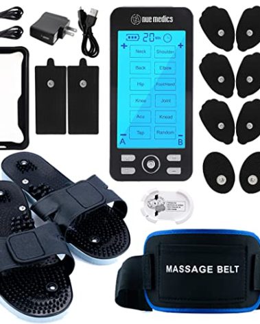 NueMedics Rechargeable Tens 24 Muscle Stimulator Complete Set + Flex Snap on Belt for Lower Back + Slippers Pain Relief Therapy Muscle Recovery Neuropathy,Arthritis, Bursitis, Tendonitis, Sciatica