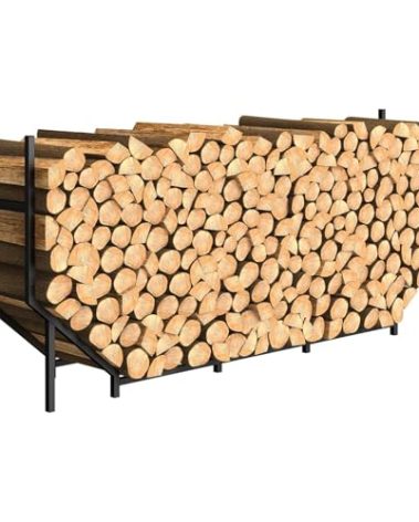 Ebeneze 5.9ft Firewood Rack Holder, Outdoor Indoor Heavy Duty Metal Wood Stand, Adjustable Stacker Fireplace Lumber Organizer, Bottom Widening for Deck Patio Logs Storage Carrier Tool, Black