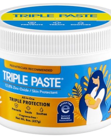 Triple Paste Diaper Rash Cream for Baby - 8 Oz Tub – Zinc Oxide Ointment Treats, Soothes and Prevents Diaper Rash - Pediatrician-Recommended Hypoallergenic Formula for Daily & Overnight Protection