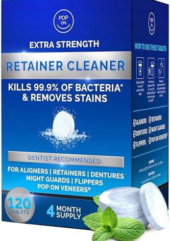 Retainer Cleaner Tablets for Invisalign Approved for Ultrasonic Cleaners -120 Denture Cleaning Tablets for Aligners, Night Guard, Mouth Guard - Denture Cleaner Tablets 4-Month Supply
