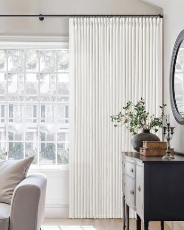 Beige White 70 Inch Wide Curtains 96 Inches Long for Living Room Light Filtering Semi Sheer Farmhouse Pleated Curtain with Hooks Rings for Patio Sliding Door Dining Room Large Window 1 Panel 70x96