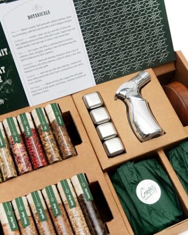 DIY Whiskey & Cocktail Smoker Kit - Premium Wood & Botanical Smoking Kit - Includes 6 Wood Chips, 6 Botanicals, 2 Glasses, Whiskey Stones, Torch & Chimney - Unique Gift for Men, Birthdays & Christmas