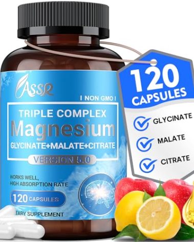 ASSR Triple Magnesium Complex – 300mg Magnesium Supplement with Glycinate, Malate & Citrate – Supports Relaxation, Muscle & Nerve Function – High Absorption, Vegan, Non-GMO, 120 Capsules
