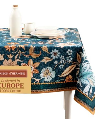Maison d' Hermine Table Cloth Rectangle Table 100% Cotton 70 x 140 Inches Tablecloth Reusable Everyday Use for Dining Room, Farmhouse, Home, Party, Festive & Wedding - Luxury Loft-Dark Teal