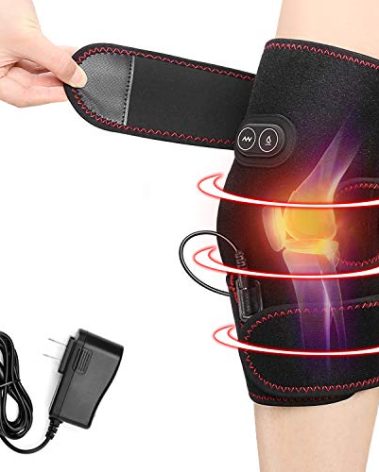 PKSTONE Heated Knee Brace Wrap, 3 Adjustable Heat and Vibration Massager for Arthritis Knee Pain Relief Massaging Knee Pad with AC Adapter (No Battery)