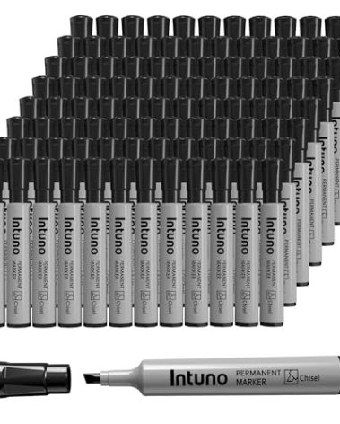 INTUNO Permanent Markers, 96 Count Black, Chisel tip, Oil-Based Permanent Markers, Waterproof and Fade-Resistant, for Paper, Wood, Metal, Glass and More