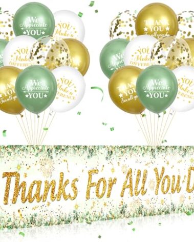 Thank You Appreciation Party Decorations Sage Green Thanks for All You Do Banner with 18Pcs Balloons Eucalyptus Leaves We Appreciate You Yard Sign Decor for Pastor Employee Staff Teachers Doctors