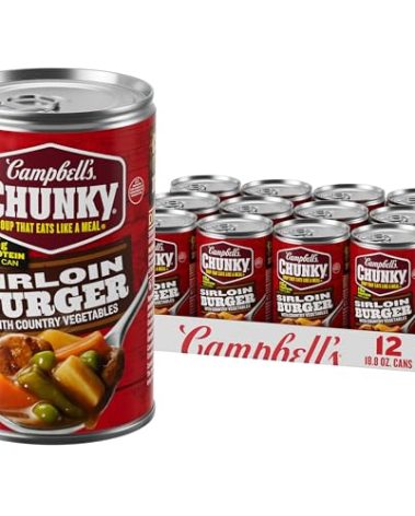 Campbell’s Chunky Soup, Sirloin Burger With Country Vegetable Beef Soup, 18.8 oz Can (Case of 12)