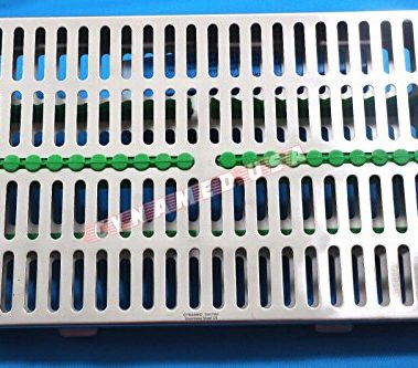 SYNAMED USA German Stainless Dental Autoclave Sterilization Cassette Box Tray for 20 Instruments Green