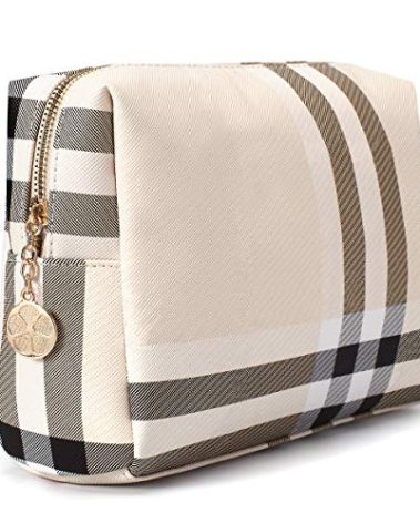 Jessyline Large Makeup Bag for Purse Luxury Women Cosmetic Bags Designer Make Up Pouch for Toiletry Travel Organizer (Beige)