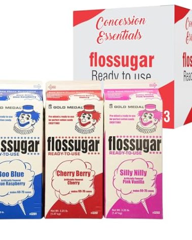 Cotton Candy Floss SugarBlue Raspberry, Pink Vanilla, & Cherry- 3.25 lbs Per Carton. Total 9.75lbs
