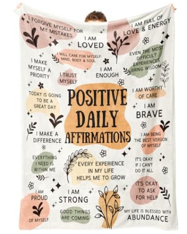 Encoink Positive Affirmation Stress Relief Gifts, Soft Blanket with Daily Affirmations Messages, Self Care Motivational Inspirational Encouragement Gifts for Women (50"x 60")