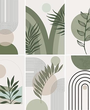 Trandraft 6 Pcs Diamond Art Paintings Kits 12 x 16 Inches Sage Green Boho Diamond Wall Art Accessories Abstract 5D DIY Crafts for Adults Home Wall Decoration