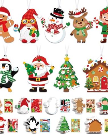 Pasimy 36 Pcs Christmas Craft Kits for Kids Make Your Own Xmas Ornament Kit with Craft Stickers DIY Gingerbread House Reindeer Santa Snowman Elf Art Craft Projects for Holiday Home Classr Party Favor