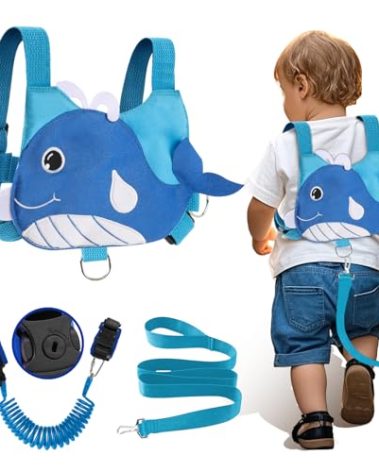 Lehoo Castle Toddler Leash for Walking, Baby Leashes for Toddlers 3-in-1, Kid Harness with Leash, Child Safety Leash Anti Lost Wrist Link (Whale)