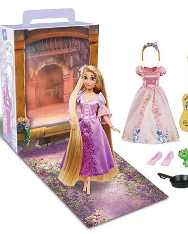 Disney Store Girl's Princess Story Doll (Rapunzel from Tangled) 11 Inches, Includes Coloring Book and Additional Dress, Princess Doll in Classic Outfit, Princess Toys