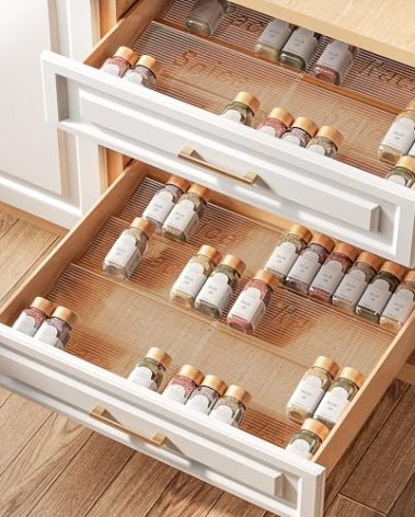 PanPanPal 8 Packs Spice Drawer Organizer, 2-Tier Acrylic Drawer Seasoning Organizer, Expandable From 11'' to 22'' Kitchen Spice Rack Organizers and Storage for Drawer (Jars not included), Amber