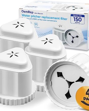 4Pack Replacement Filter for EPIC Water Filter Pitcher, Water Filter Pitcher Compatible with Aquagear Seychelle, BPA Free. Removes Fluoride, Chlorine, Lead, Odors