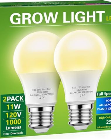 Grow Light Bulbs, Briignite LED Grow Light Bulb A19 Bulb, Full Spectrum Grow Light Bulb, Plant Light Bulbs E26 Base, 11W Grow Bulb 100W Equivalent, Grow Light for Indoor Plants, Seed Starting, 2Pack