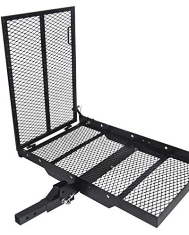 ECOTRIC 46.2 x 26.8 x 38.7 inch Hitch Cargo Carrier w/Ramp Foldable 500 Lbs Capacity Hitch Mount Steel Wheelchair Carrier Mobility Scooter Ramp 2" Hitch Receiver for SUV Truck Van Car