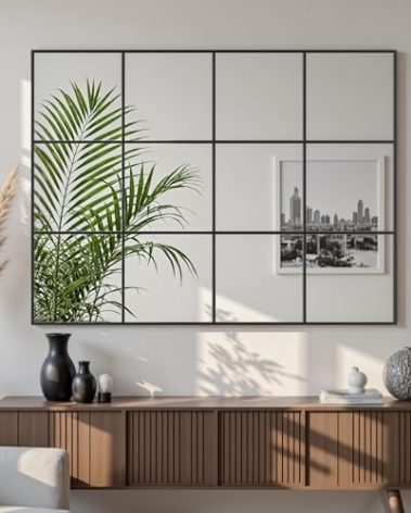 Suidia Wall Mirror, 36" x 48" Window Decorative Mirrors, Metal Framed Wall Decor Wall-Mounted Mirrors for Bedroom, Living Room, Entryway, Black