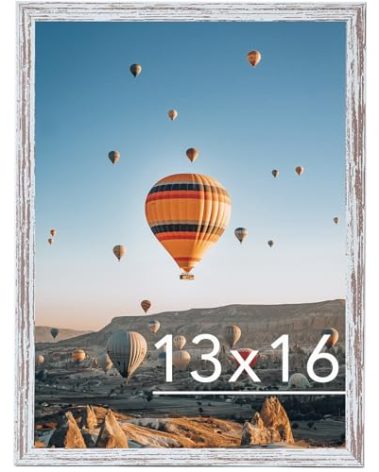 JCJMY 13x16 Picture Frame Rustic White for Wall Hanging, Wall Mounting Horizontally or Vertically, 13 x 16 Wall Gallery Poster Photo Frame with Shatter Resistant Plexiglass, Rustic White