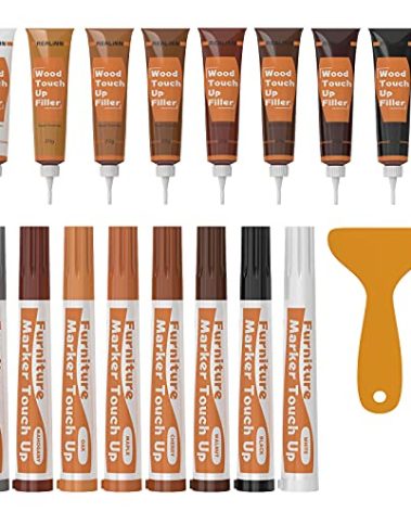 REALINN Wood Furniture Repair Kit 8 Dark Colors- Wood Fillers and Touch Up Markers, Repair Scratch, Cracks, Discoloration for Wooden Door, Floor, Table, Cabinet