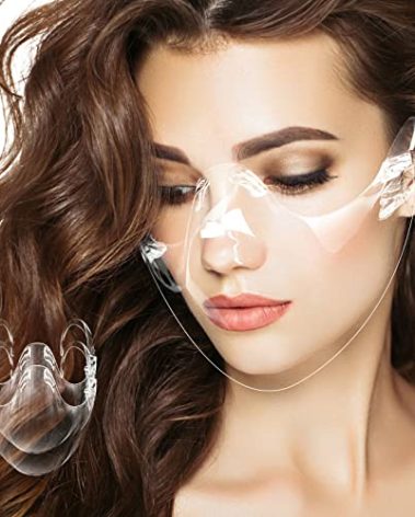 2PCS Transparent Face Shield, Lightweight Anti-Fog Clear Face Mask, Sturdy Breathable Clear Face Shield, Plastic Reusable Protective Face Mask for Men and Women